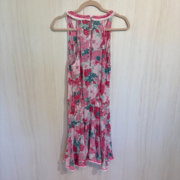 Poupette St Barth A-Line Dress, Pink Floral with detail trim, Size M - Picture 8 of 8